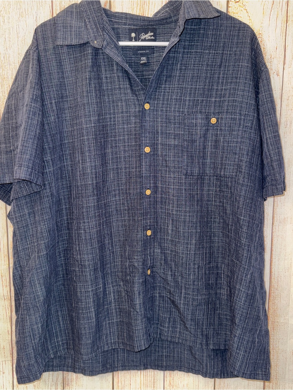 Original Penguin Men's Dark Blue Heathered Short-Sleeve Button-Down Shirt XXL